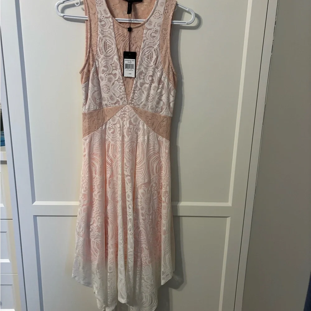 BCBGMAXAZRIA “Meilani” Lace Dress XXS NWT Blush Pink/White High-Low - Picture 5 of 11